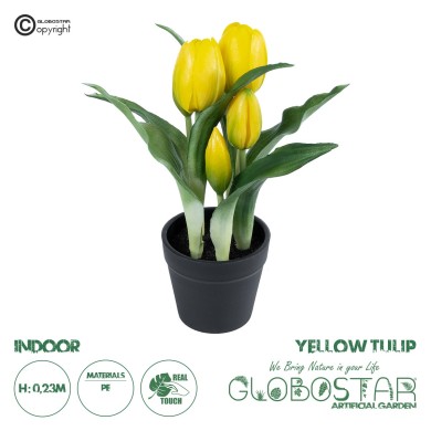 GloboStar® Artificial Garden YELLOW TULIP 21093 Διακοσμητικό Φυτό Κίτρινη Τουλίπα Υ23cm